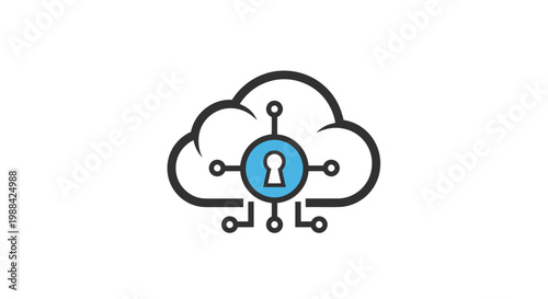Secure Cloud Data Network Icon Technology And Cybersecurity Symbol