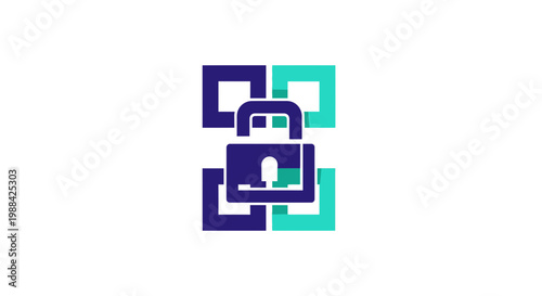 Secure Digital Lock Icon Protecting Interconnected Blocks