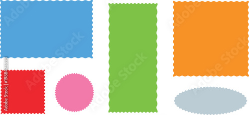 Different frames, Color rectangle frames with wiggly borders. Geometric shapes with scallop and zigzag edges set. Silhouette stickers circle, Scalloped edge seamless set, Wiggle Design Sign Background