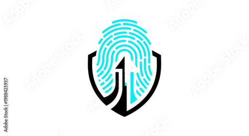Secure Identity Fingerprint Shield Icon Represents Digital Security And Authentication