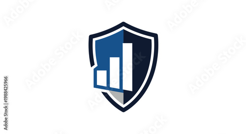 Shield Icon Representing Financial Security and Growth with Business Analysis Charts