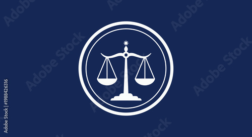 Symbolic Representation Of Balance And Justice In A Circular Design On A Blue Backdrop