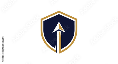Shield Icon With Golden Accents Displaying An Arrow Going Upward Towards The Sky