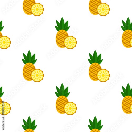 Seamless pattern of pineapples and pineapple slices isolated on transparent background