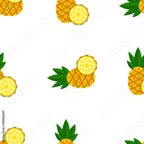 Seamless pattern of stylized pineapples and pineapple slices isolated on transparent background