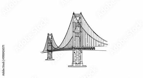 A sketch of a suspension bridge with two large towers and cables