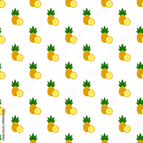 Seamless pattern with pineapples and pineapple slices on a transparent background