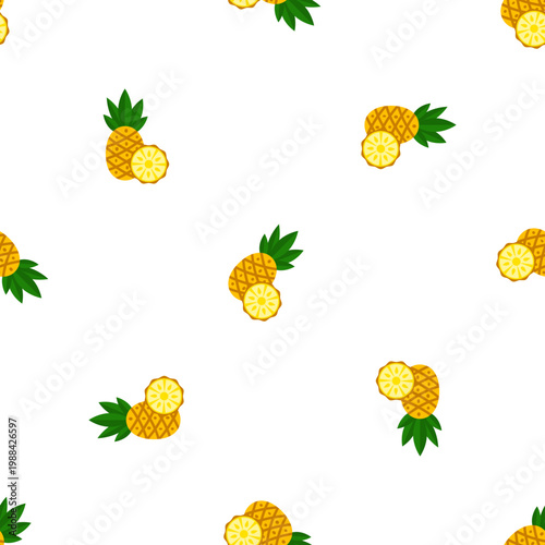 Seamless pattern of whole and sliced pineapples isolated on transparent background