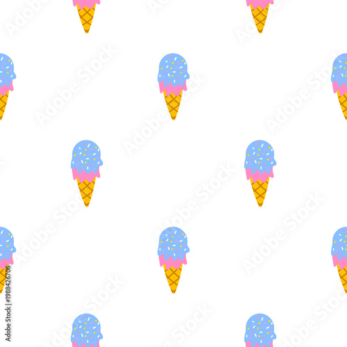 Seamless pattern of ice cream cones with sprinkles isolated on transparent background