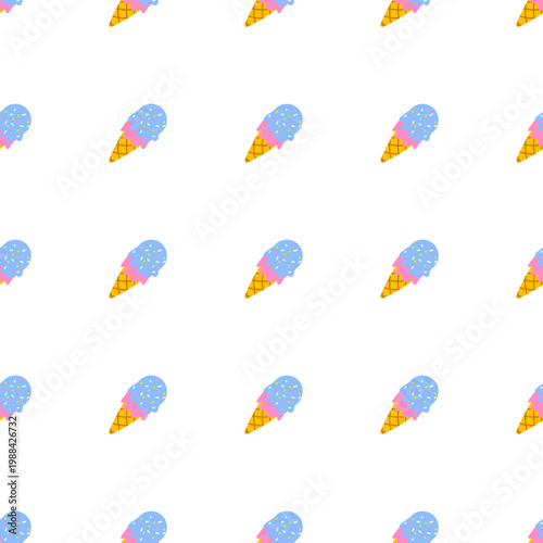 Seamless pattern of pixel art ice cream cones with transparent background