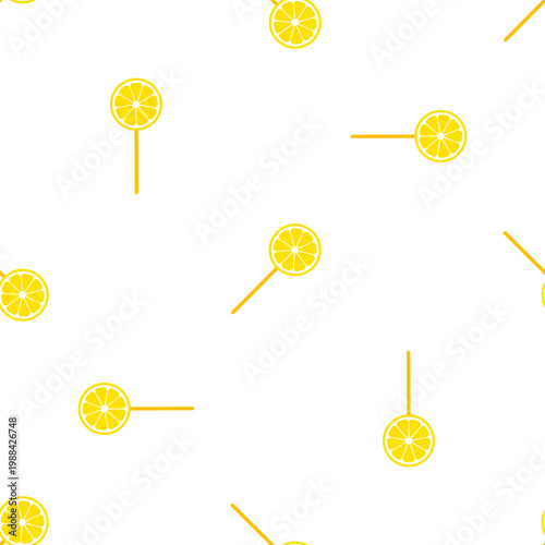 Seamless pattern of lemon slice lollipops isolated on transparent background