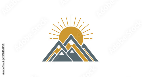 Sunrise Over Mountain Peaks Geometric Logo Design