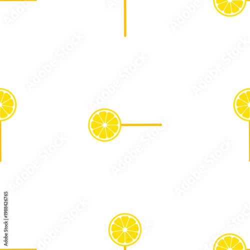 Seamless pattern of lemon slices on sticks isolated on transparent background