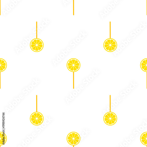 Seamless pattern of lemon slice lollipops isolated on transparent background