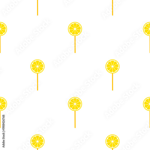 Seamless pattern of lemon slice lollipops on transparent background