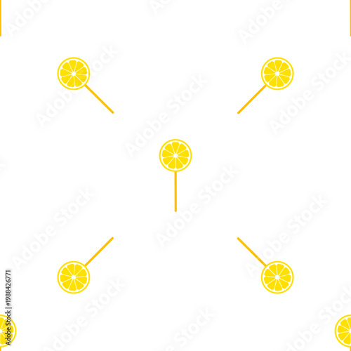 Seamless pattern of lemon slice lollipops on a transparent background