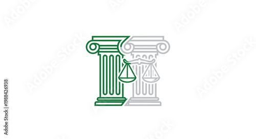 Symbolic Representation of Law and Justice Depicted with Columns Plus A Balance