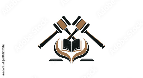 Symbolic Representation of Law and Justice Depicted with Crossed Mallets and Symbolic Book