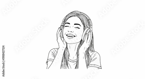 Joyful person wearing headphones, eyes closed, smiling broadly