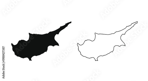 A black silhouette and a white outline depiction of the island nation of Cyprus high quality