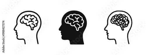 Human Mind and Psychology Profile Icon Set in Simple Linear Solid and Doodle Styles
