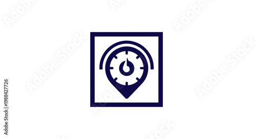 Time And Location Pin Symbol Within A Frame For Time-Sensitive Logistics Or Services