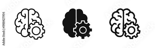 Logical Mind and Cognitive Thinking Icon Set with Brain and Gear Symbols