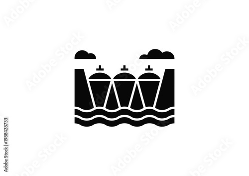 Vector of three wind turbines placed in the sea with waves below them over a white background