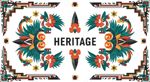 Vibrant cultural heritage design featuring intricate floral and geometric patterns.
