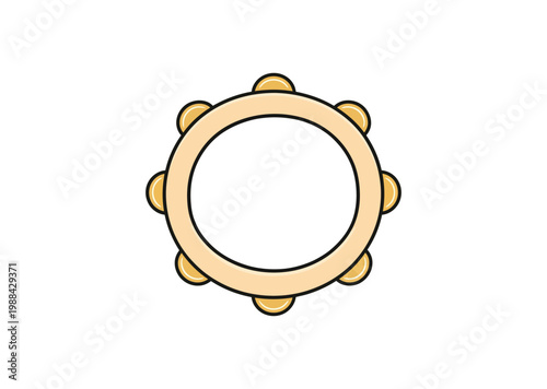 Beige vector of a tambourine with round jingles around the edge