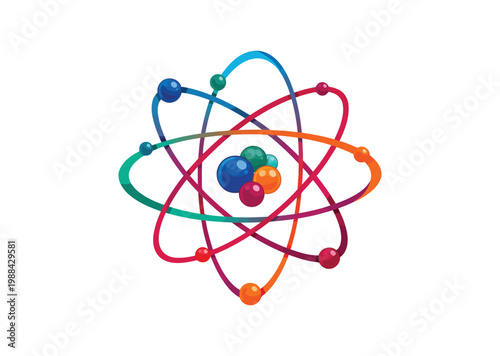 Colorful and vibrant vector of an atom with orbiting electrons