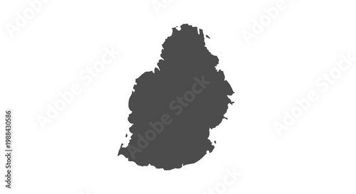 A stark black silhouette outlines the island nation of mauritius against a clean white backdrop