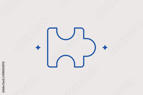 Jigsaw puzzle piece line icon for problem solving and collaborative teamwork concepts. Symbolic Vector Illustration for logical thinking games and corporate strategy workshop posters.