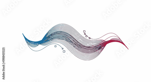 Abstract wavy lines in blue, purple, and red hues with square accents