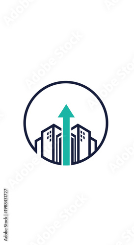 Urban Growth Symbolizing Progress and Development With Upward Arrow Inside Circle