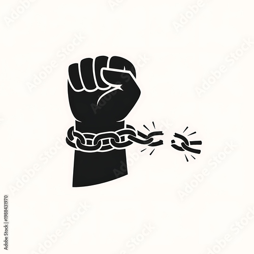 Fist breaking a chain symbolizing freedom and strength black and white background breaking liberation strength revolution emancipation struggle overcoming resilience activism