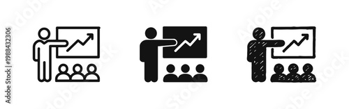 Presentation of Business Growth Chart to Audience Icon Set