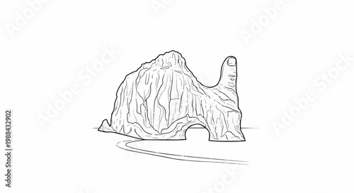 Stylized cliff formation with rock arch and thumb-like protrusion
