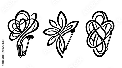 Elegant Black and White Brooch Designs with Intricate Details.