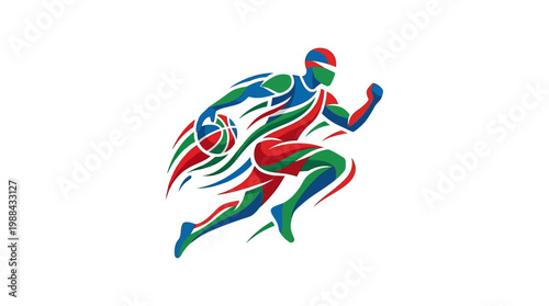 Dynamic Colorful Basketball Player Running with the Ball in Action.