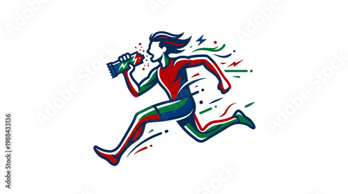 Dynamic Colorful Illustration of a Running Person with Energy.