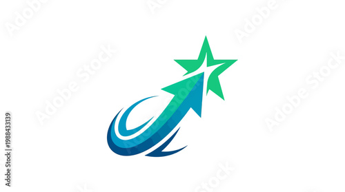 Dynamic Green Arrow Ascending Towards a Vibrant Star Symbol.