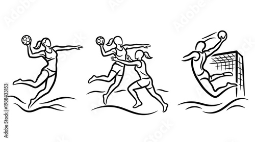 Dynamic Handball Action - Womens Team in Energetic Game Play.