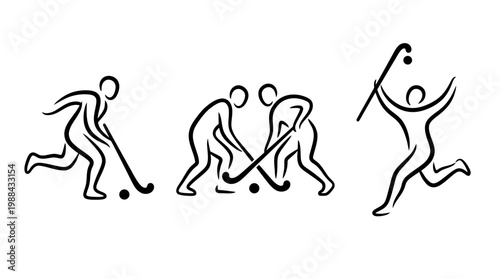 Dynamic Hockey Action Depicted in Striking Black and White Illustrations.