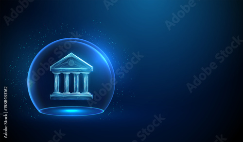 3d data icon under transparent glass dome. Data protection, secure information storage, cybersecurity, privacy control, protected data environment, encryption systems concept.