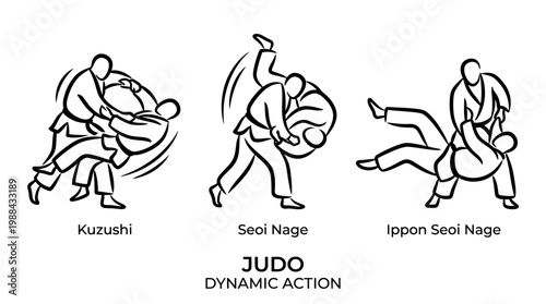 Dynamic Judo Action - Kuzushi, Seoi Nage, and Ippon Seoi Nage Techniques.