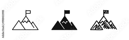 Mountain Peak with Flag Icons: Achievement, Success, and Goal Reaching Concept