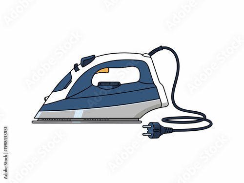 Modern Electric Steam Iron Vector Illustration Isolated on White Background , clean line art style that is suitable for web icons or educational materials