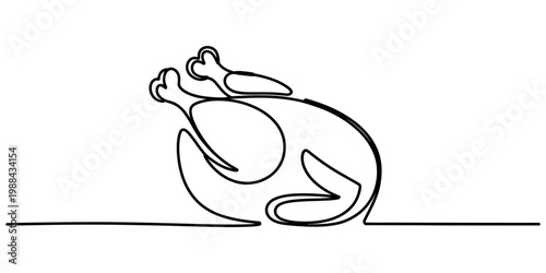Continuous line drawing of a roasted chicken or turkey for food and holiday themes Vector, illustration