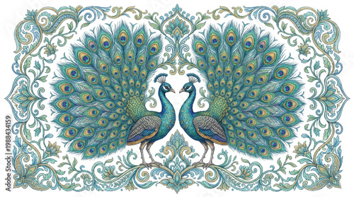 Exquisite Peacock Illustration A Symphony of Emerald Hues and Intricate Patterns